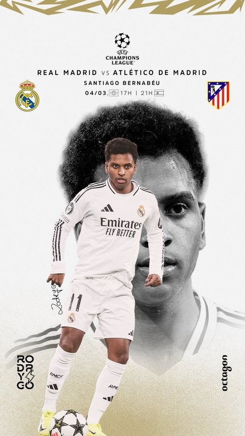  歐冠馬德里德比！羅德里戈曬個人海報：伯納烏見，HALA MADRID