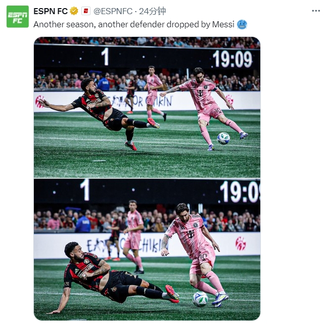  名場面記錄！ESPN曬照：又一個賽季，又一名后衛(wèi)被梅西扣倒