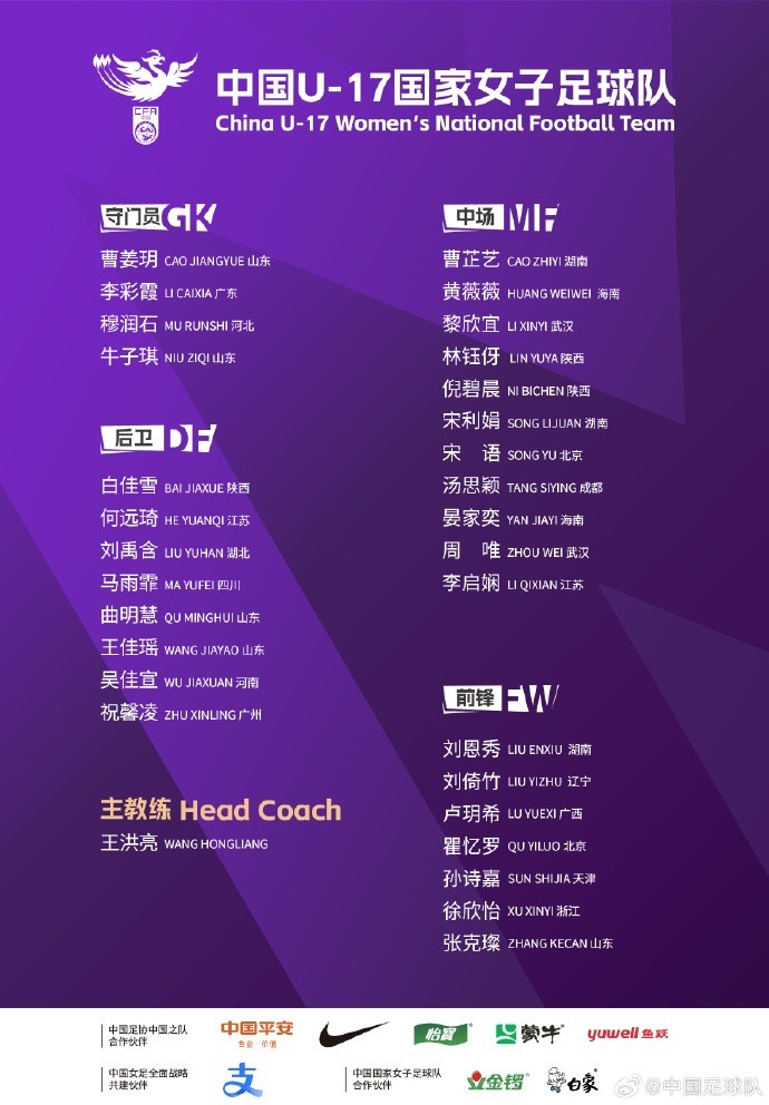  U17女足30人將在蘇州集訓(xùn)備戰(zhàn)世界杯，姜寧、朱挺擔(dān)任訓(xùn)練員
