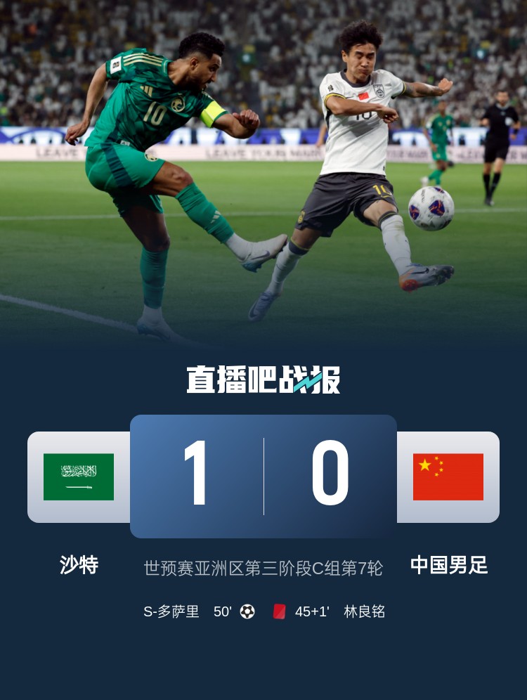  1-0小勝國足終結(jié)沙特在18強賽191天的進球荒，上次進球也是戰(zhàn)國足